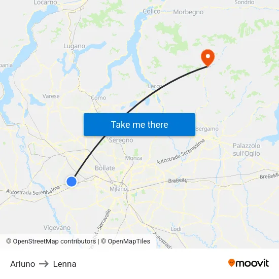 Arluno to Lenna map