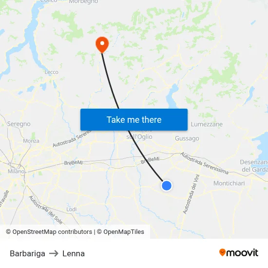 Barbariga to Lenna map