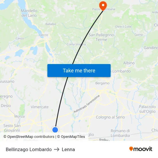 Bellinzago Lombardo to Lenna map