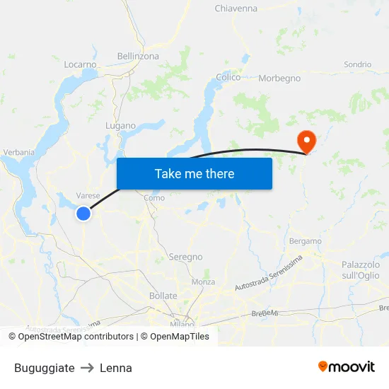 Buguggiate to Lenna map