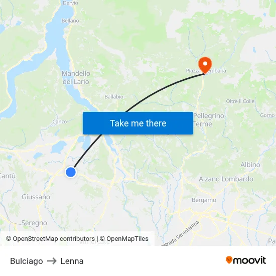 Bulciago to Lenna map