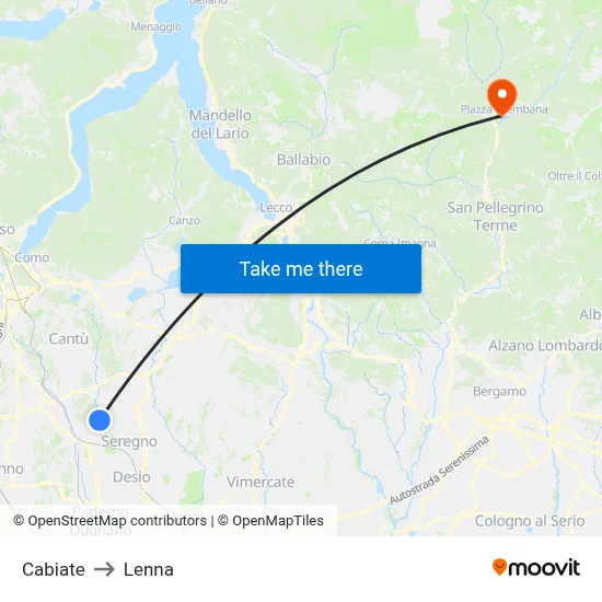 Cabiate to Lenna map