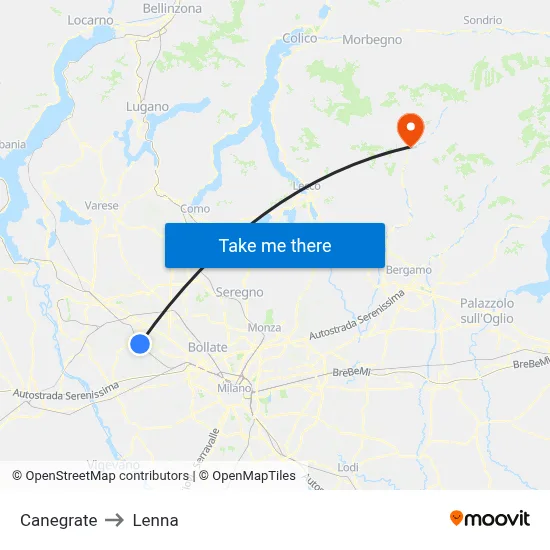 Canegrate to Lenna map