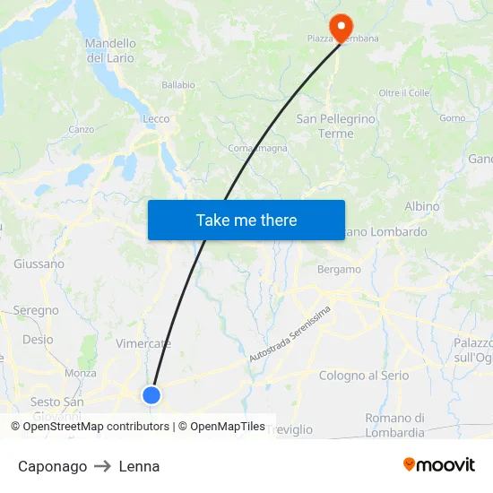 Caponago to Lenna map