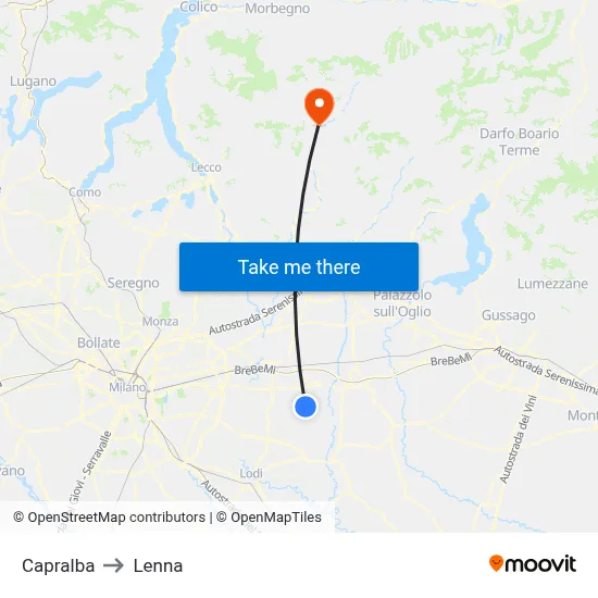 Capralba to Lenna map