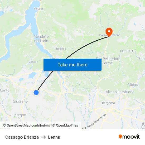 Cassago Brianza to Lenna map