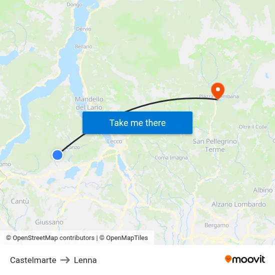 Castelmarte to Lenna map