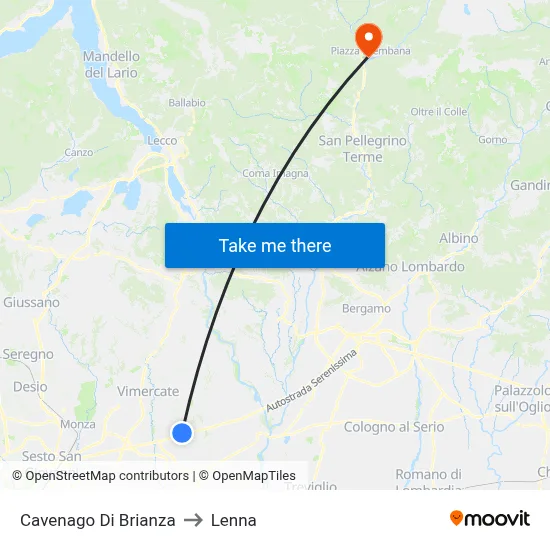 Cavenago Di Brianza to Lenna map