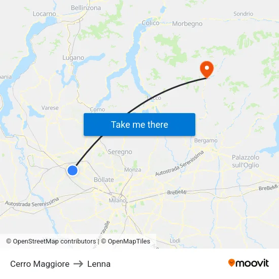 Cerro Maggiore to Lenna map