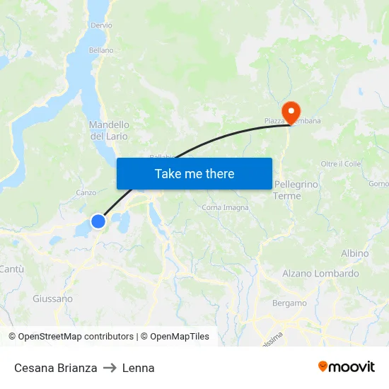 Cesana Brianza to Lenna map