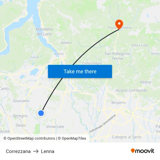Correzzana to Lenna map