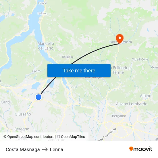 Costa Masnaga to Lenna map