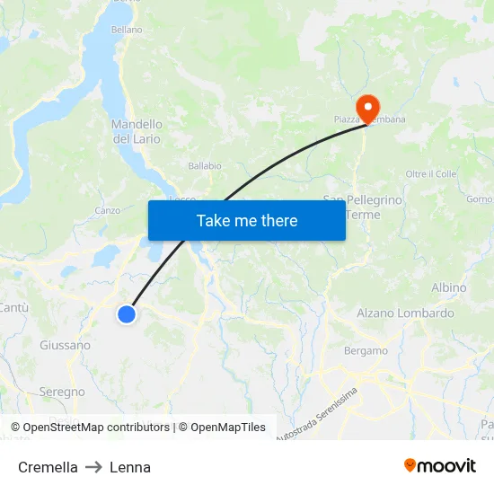 Cremella to Lenna map