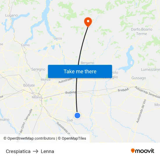 Crespiatica to Lenna map