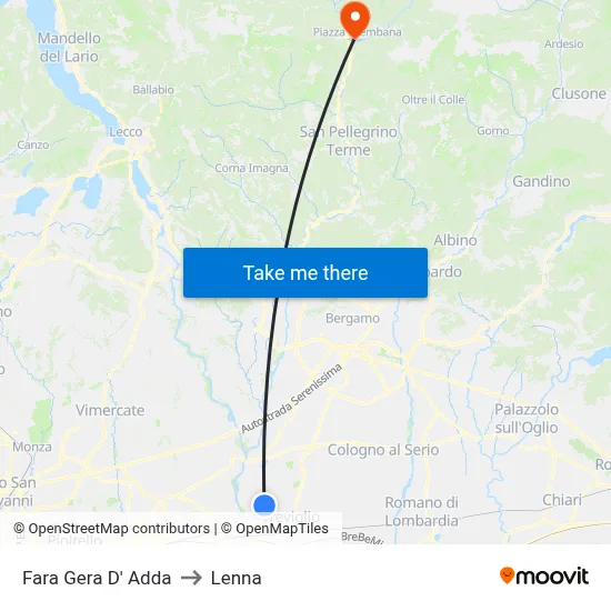 Fara Gera D' Adda to Lenna map