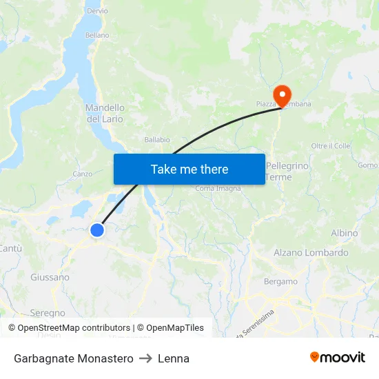 Garbagnate Monastero to Lenna map