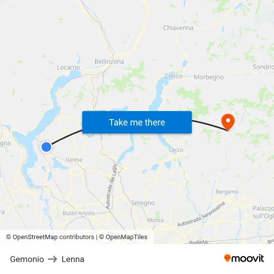 Gemonio to Lenna map