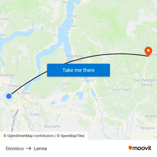 Gironico to Lenna map