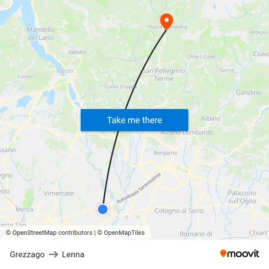 Grezzago to Lenna map