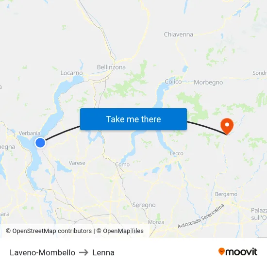 Laveno-Mombello to Lenna map