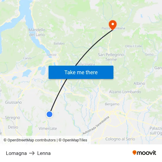 Lomagna to Lenna map