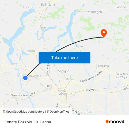 Lonate Pozzolo to Lenna map