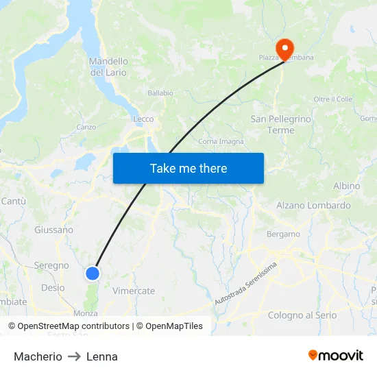Macherio to Lenna map