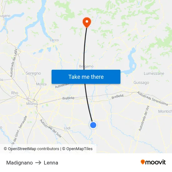 Madignano to Lenna map