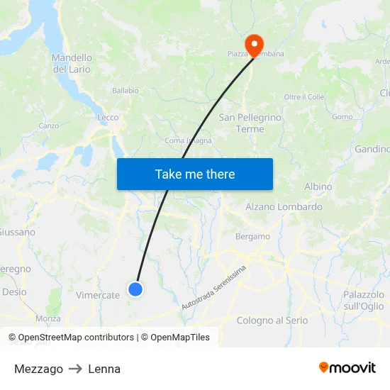 Mezzago to Lenna map