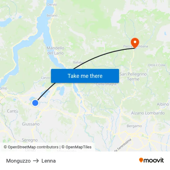 Monguzzo to Lenna map