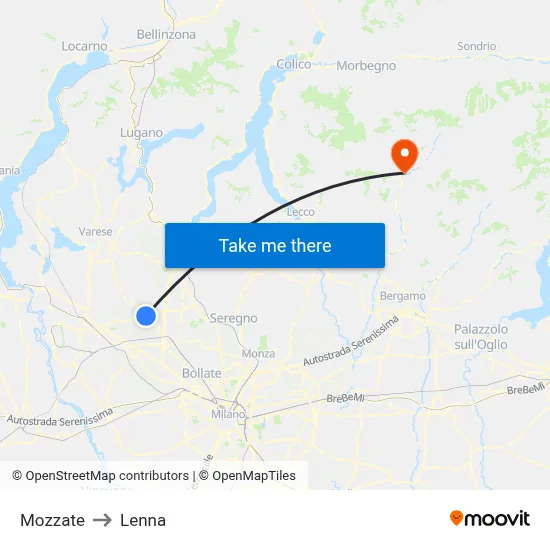 Mozzate to Lenna map