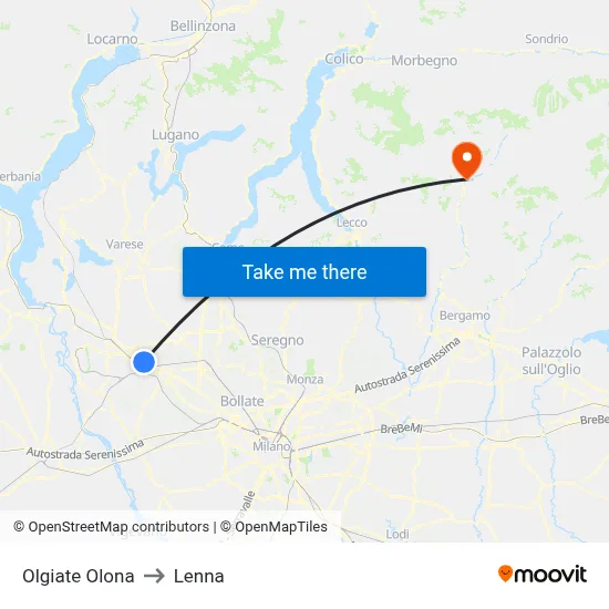 Olgiate Olona to Lenna map