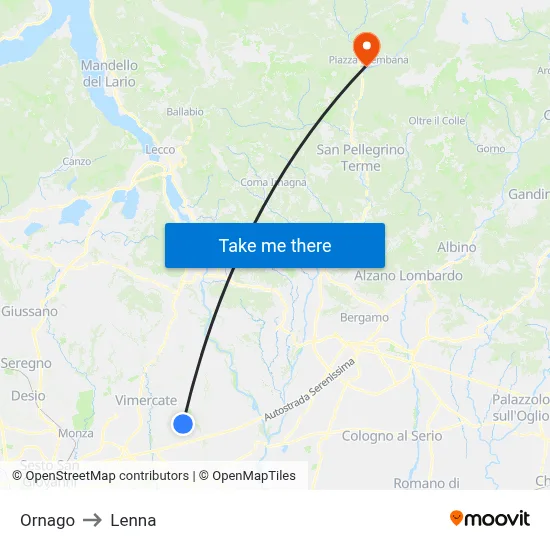Ornago to Lenna map