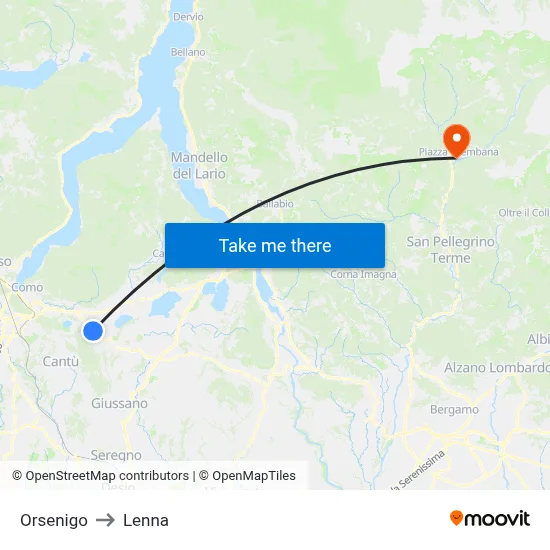 Orsenigo to Lenna map