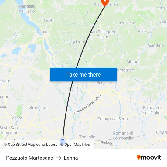 Pozzuolo Martesana to Lenna map