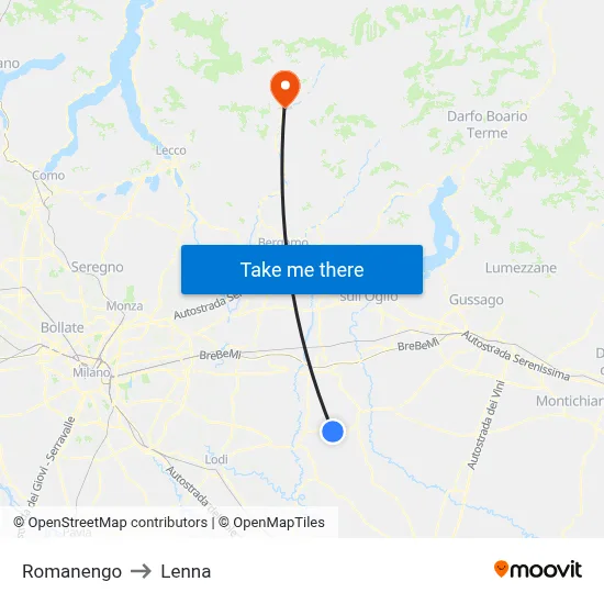 Romanengo to Lenna map