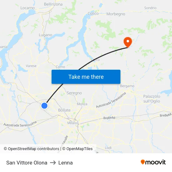San Vittore Olona to Lenna map