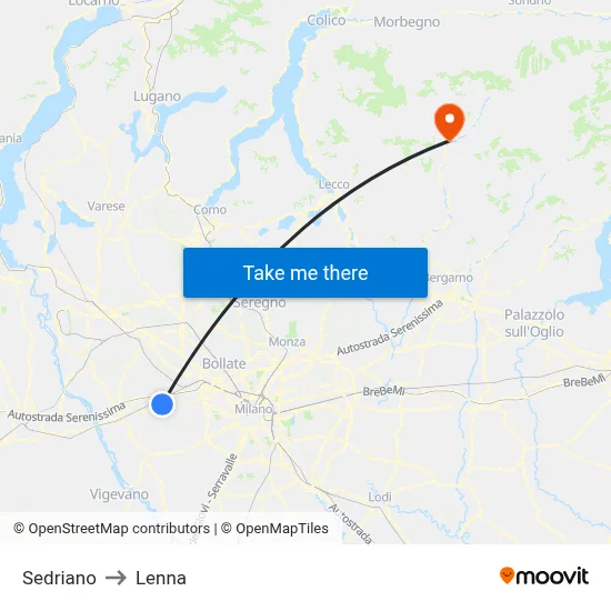 Sedriano to Lenna map