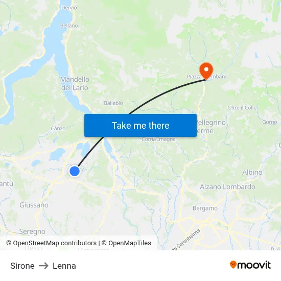 Sirone to Lenna map