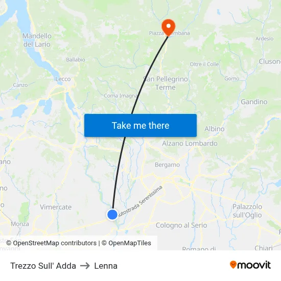 Trezzo Sull' Adda to Lenna map