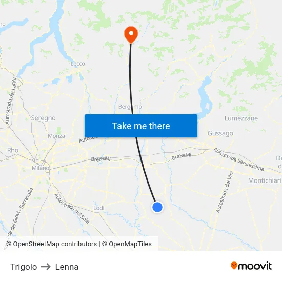 Trigolo to Lenna map