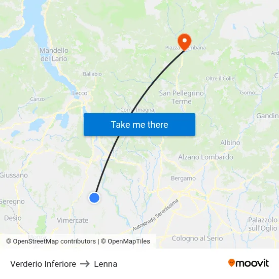 Verderio Inferiore to Lenna map