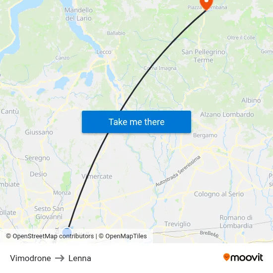 Vimodrone to Lenna map