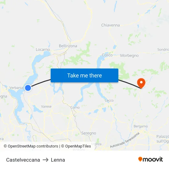 Castelveccana to Lenna map