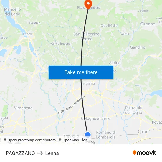 PAGAZZANO to Lenna map