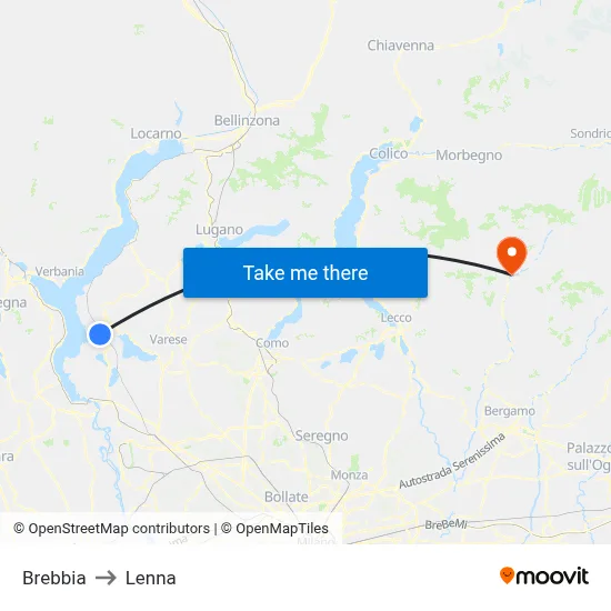 Brebbia to Lenna map