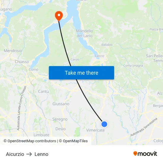 Aicurzio to Lenno map