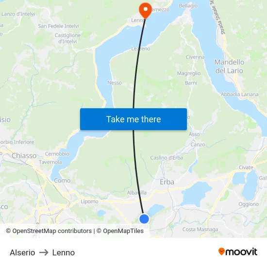 Alserio to Lenno map