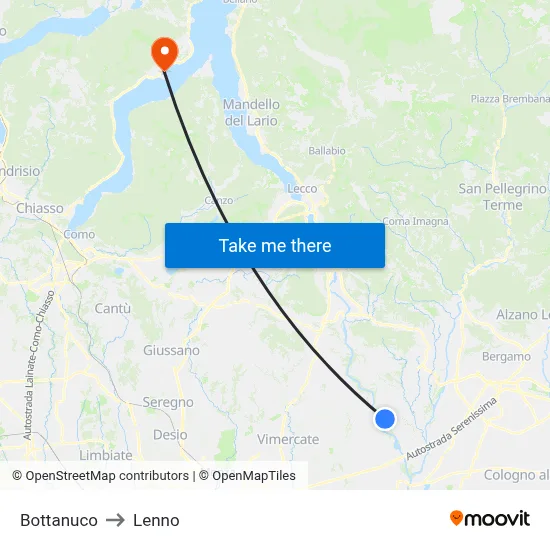Bottanuco to Lenno map
