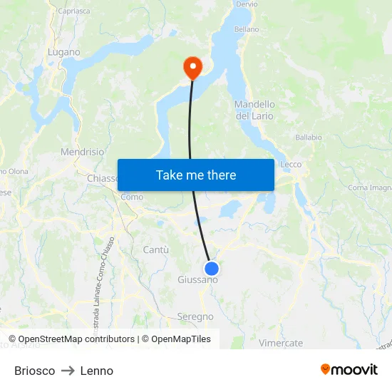 Briosco to Lenno map